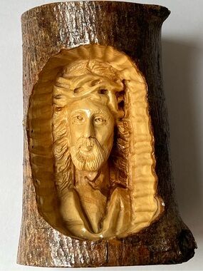 Olive Wood sculpture of Jesus face , Hand carved in Bethlehem